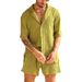 Men's Clothing Casual Suit Slim Fit Lapel Short Sleeve Button Shirt Top Drawstring Shorts_viptrois.com