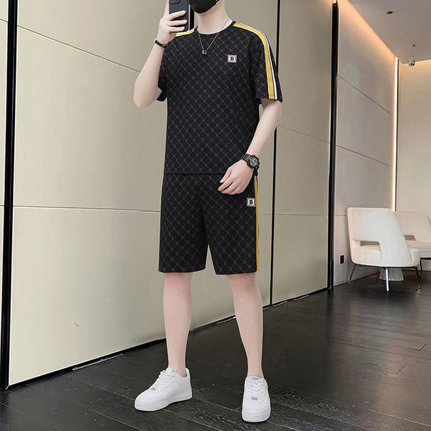 Men's Clothing Summer High End Casual Suit For Men New Loose Ice Silk Short Sleeved Shorts Printed Outfit A Set Of Men's Clothing_viptrois.com
