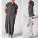 Men's Clothing Muslim Loose Striped Short Sleeved Robe Shirt_viptrois.com