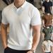 Men's Slim Fit Polo Shirt Elastic Lapel Short Sleeve Hollow Out Ripple Knit For Commuting_viptrois.com