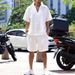 Men's Clothing Spring And Summer Polo Shirt V Neck Solid Color Casual Two Piece Suit_viptrois.com