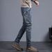 Jean Slim Classique Et Artificiel Astique En Denim Pour Homme, Vêtement De Couleur Unie, Vintage, Bleu, À La Mode, Nouvelle Collection Automne Hiver_viptrois.com