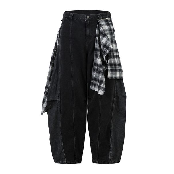 Two-Piece Loose Scimitar Pants Niche Trendy Brand Men's Fashion Design Plaid Detachable Zipper Curved Wide-Leg_viptrois.com