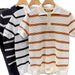 Men's Color Blocked Striped Polo Shirt Short Sleeved Slim Fit Business Casual Ice Silk Knitted Collared T-Shirt Summer_viptrois.com