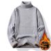 Pure Autumn Winter High Collar Solid Color Men Slim Fit Fleece Lined Warm Pullover Knitted Sweater Versatile Base Laer_viptrois.com
