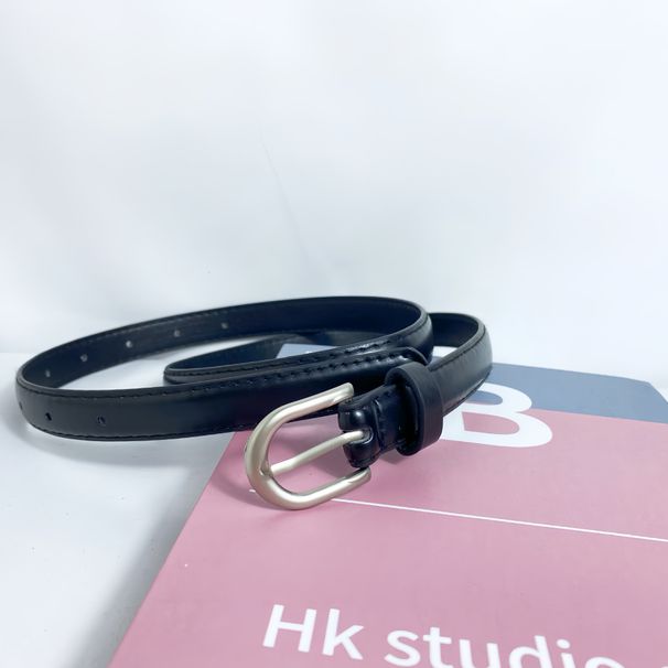 Autumn Winter Simple Black Thin Unisex Style Matching Jeans Casual Pants Women High-end Elegant Belt Waist Cincher_viptrois.com