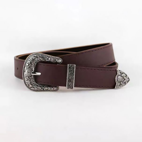 European and American retro carved belt Women's ins style pin buckle fashion all-match with dress jeans belt popular_viptrois.com
