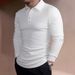 Solid Color Jacquard Knit Sweater Long Sleeve Shirt Slim Lapel Polo Shirt Men's Tops_viptrois.com