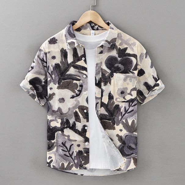 Summer Men's Fashion Printed Short Sleeved Shirt Versatile, Casual, Loose And Trendy Men's Handsome Shirt_viptrois.com