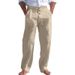 Men's Cotton Linen Drawstring Pants With Button Details - Straight Leg Casual Trousers For Summer & Beach - Breathable Solid Color Long Pants S-XXXL_viptrois.com