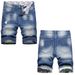 2023 Summer New Distressed Ripped Men's Five-Point Denim Shorts Trendy Slim Straight Mid-Waist Pants_viptrois.com
