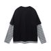 Vintage American Lettering Distressed Print Round Neck Long Sleeve Men's Spring Streetwear Stripe Layered Mock Two-Piece Top_viptrois.com
