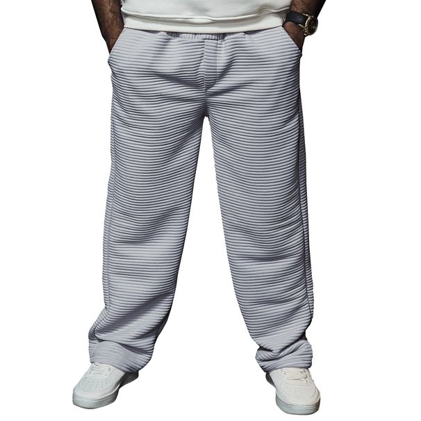 "Men’s Jacquard Straight Leg Pants – Striped Loose Fit Casual Trousers (Black/Army Green/White/Navy/Khaki/Light Gray/Dark Gray, Sizes S-XXXL)"_viptrois.com