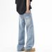 LKTM Men's Light Blue Washed Whiskered Jeans American Style Cleanfit Straight Leg Casual Loose Pants mid Waist Slight Stretch_viptrois.com