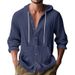 Men's Clothing Spring And Autumn American Loose Men's Loose Linen Casual Simple Beach Hooded Long Sleeved Shirt Men_viptrois.com