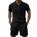 Men's Clothing Solid Color Jacquard Lapel Button Short Sleeved Shorts Suit_viptrois.com