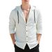 Men's Linen Hooded Shirt Casual Striped Open Front Cardigan For Spring & Fall (Light Blue, Black, Beige, Navy, White) - S-XXXL_viptrois.com