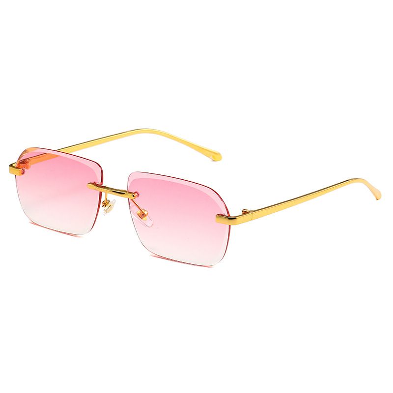 Frameless Square Sunglasses - Metal Trim Gradient Lenses With UV Protection For Fashionistas_viptrois.com