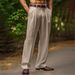 Men's Clothing New Linen Solid Color Outdoor Daily Leisure Breathable Loose Straight Trousers(Belt Not Included)_viptrois.com