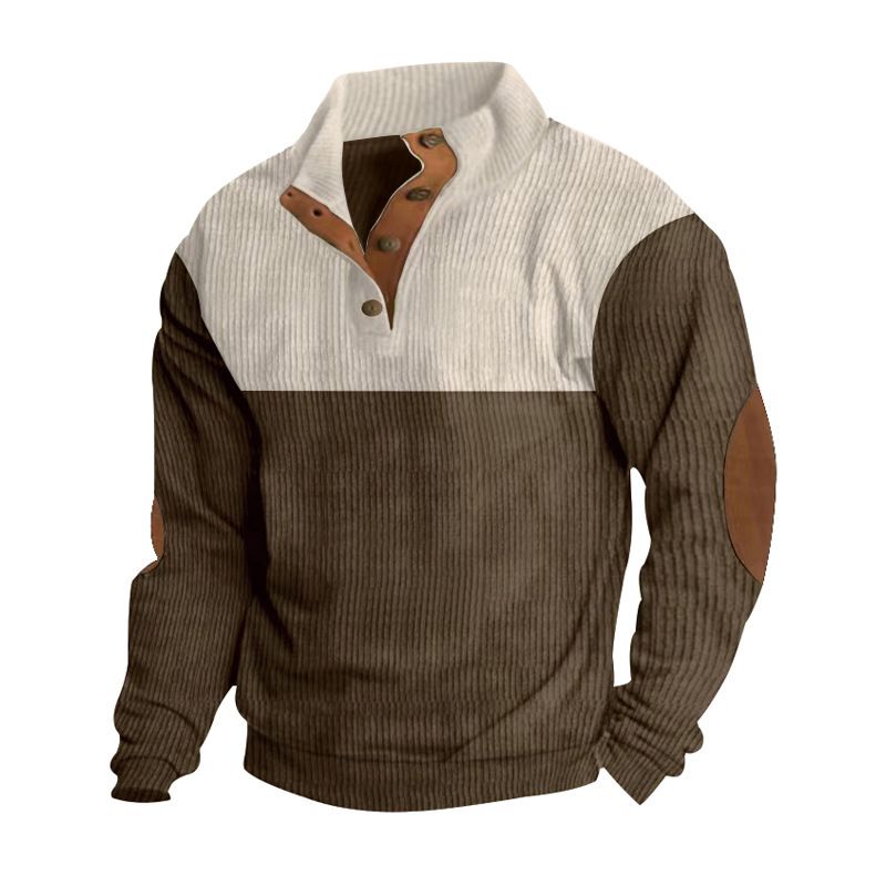 Men's Casual Button Up Collar Jacket European Size Autumn Winter American Fashionable Color Matched Pullover Sweatshirt_viptrois.com