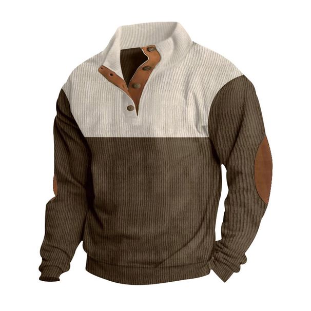 Men's Casual Button Up Collar Jacket European Size Autumn Winter American Fashionable Color Matched Pullover Sweatshirt_viptrois.com