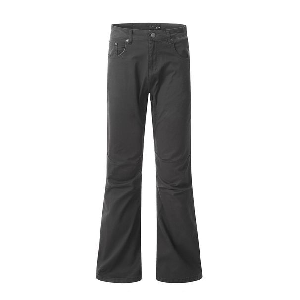 Vibe Trendy Flared Men's Solid Color Loose Jeans Long Design Sense Pleated Knee Hippie Niche Pants_viptrois.com