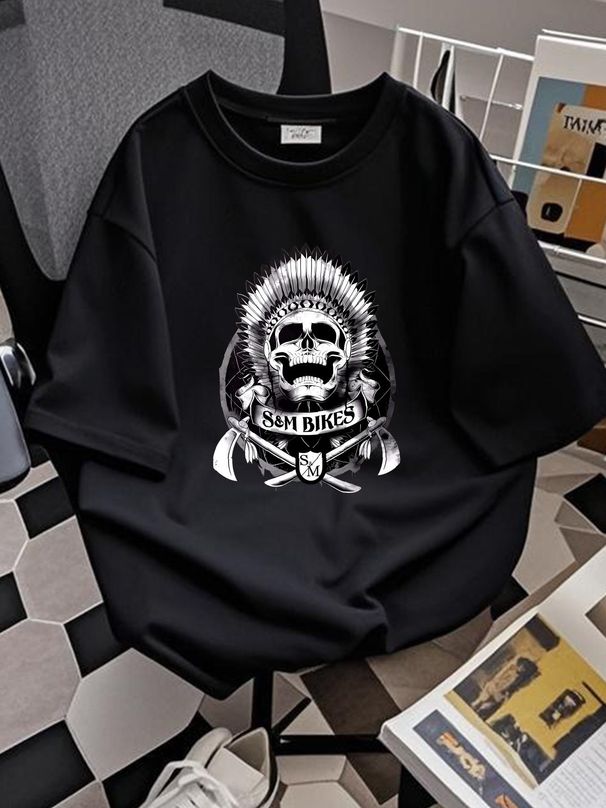 Men's SM S&M American Skull Indian BMX T Shirt 100% Cutton Ship From USA Breathable Slightly Graphic Summer Casual Fashion Unisex Designer Clothes_viptrois.com