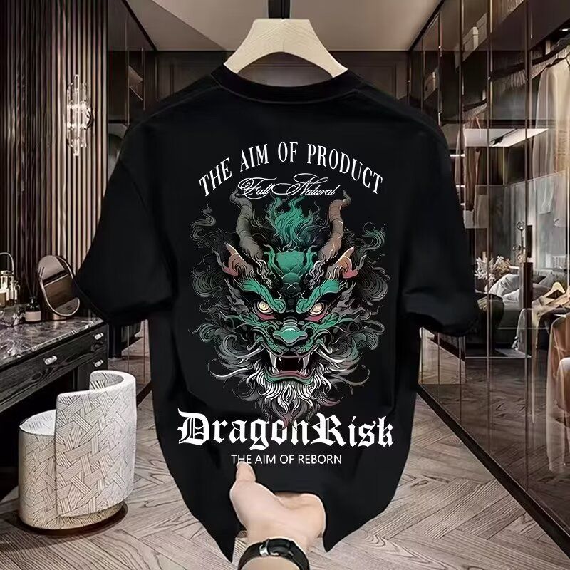 Men's Clothing Summer Heavyweight Cotton Short Sleeved T Shirt Trendy Brand Ins Loose Casual Round Neck Printed T Shirt Trendy Half Sleeve_viptrois.com