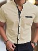 Men's Stand Up Collar Short Sleeved Shirt Summer Stretch Color Block Wrinkle Free Business Casual Slim Fit_viptrois.com