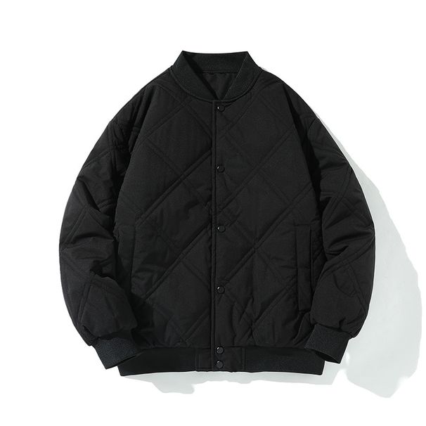 Solid Color Velvet Rhombus Baseball Cotton-padded Jacket Men's Cotton-padded Clothing Warm Loose Casual Couple_viptrois.com