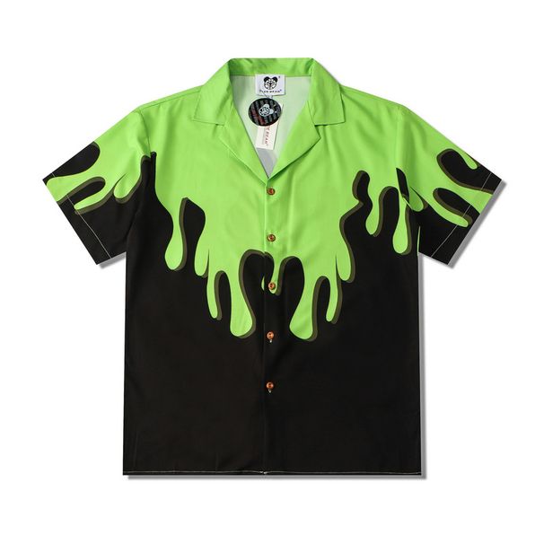 Men's Clothing Summer Digital Printing Creative Ink Splash Beach Casual Short Sleeved Cardigan Trendy Men's Shirt_viptrois.com