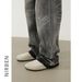 Men's Clothing New Raw Edge Washed Grey Jeans Men's Personalized Cat Whisker Loose Straight Wide Leg Trousers_viptrois.com