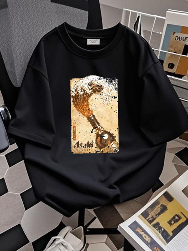 Asahi Japanese Beer Waves Vintages Classic T-Shirt Summer Casual Stretched Stylish Versatile Top For Everyday Wear Unisex Breathable_viptrois.com