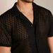 Men's Clothing Hollow Jacquard Perspective Shirt Lace Fashion Casual Slim Fit Top_viptrois.com