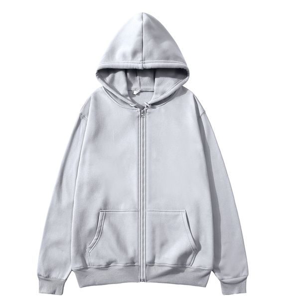 Autumn Winter Fleece Unisex Zipper Sweatshirt Cardigan Solid Color Sportswear Top_viptrois.com