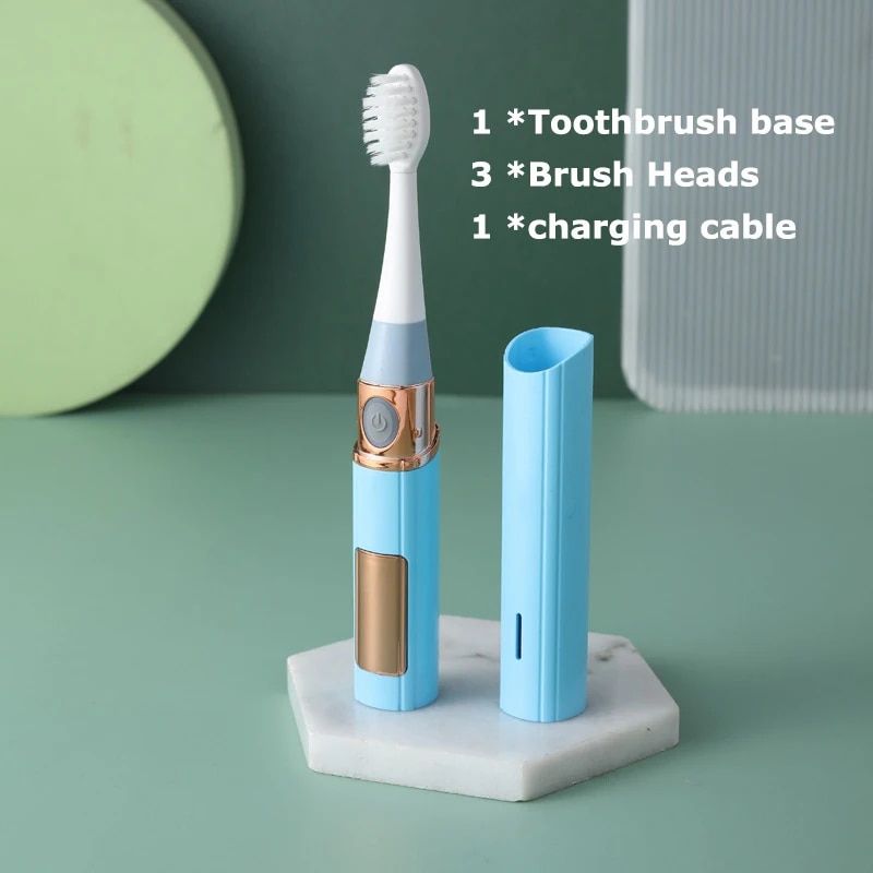 Travel Portable Electric Toothbrush 3 Head Couple Set Rechargeable Automatic Adult Whitening Soft Brush With Protective_viptrois.com