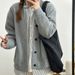 Japanese-Inspired Waffle Knit Cardigan – Oversized Unisex V-Neck Button-Up Sweater_viptrois.com