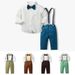 kid's clothing Boys' dress long sleeve bow cotton shirt children's suit suspenders multi-piece set_viptrois.com
