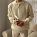 1 Autumn Polo Collar Solid Color Men Versatile Casual Korean Loose Pullover Knitted Hong Kong Style Outfit Sweater_viptrois.com