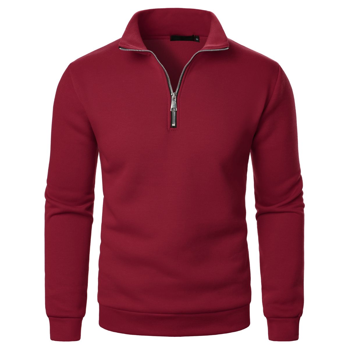 Men's Stand Collar Sweatshirt - Slim Fit, Lightweight Polyester, Zipper Front (Black/White/Beige/Light Gray/Burgundy/Khaki)_viptrois.com
