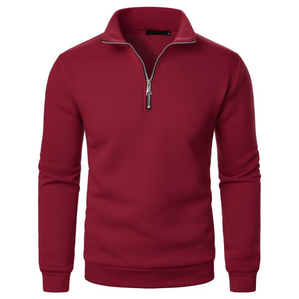 Men's Stand Collar Sweatshirt - Slim Fit, Lightweight Polyester, Zipper Front (Black/White/Beige/Light Gray/Burgundy/Khaki)_viptrois.com