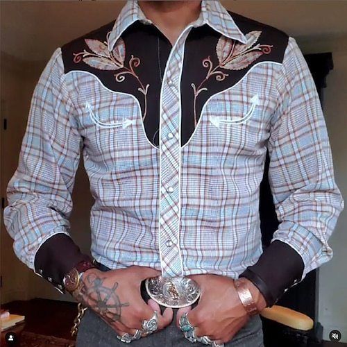 Men's Clothing Cowboy Exotic Shirt Long Sleeve Lapel Design Shirt_viptrois.com