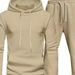 Men's Waffle Jacquard Hooded Tracksuit Set - Lightweight Casual Two-Piece Outfit For Fall & Winter (White, Light Grey, Dark Grey, Black, Beige)_viptrois.com