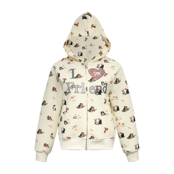 Full Print Animal Kitten Hoodie Zipper Cardigan Unique Design Loose Fit Men's Spring Autumn Jacket_viptrois.com