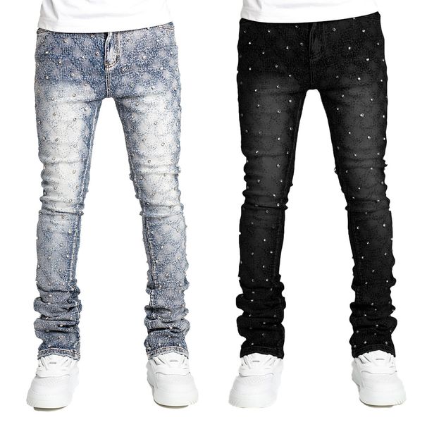 Monochrome Man- Fashionable Straight-Leg Jeans With Personality, European And American Fashion, Ins Hot Style, Stretch Pearl Jeans,_viptrois.com