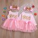 Foreign Trade New European And American Girls Skirt Printed Letters Sleeveless Mesh One Piece Skirt With Hairband Two Piece Princess Skirt_viptrois.com