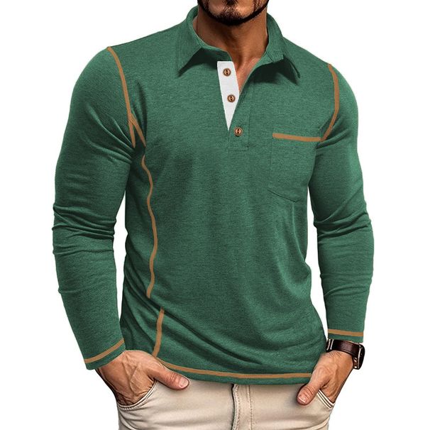 Men's Long Sleeve Polo Shirt - Slim Fit Casual Top With Collar & Pocket Detail - Breathable Polyester Fabric For Everyday Wear_viptrois.com