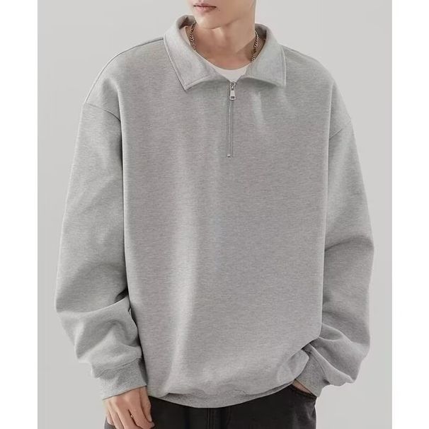 New Simple Solid Color Half Zipper Hoodie for Men's Spring and Autumn Versatile Loose Casual Collar Top_viptrois.com