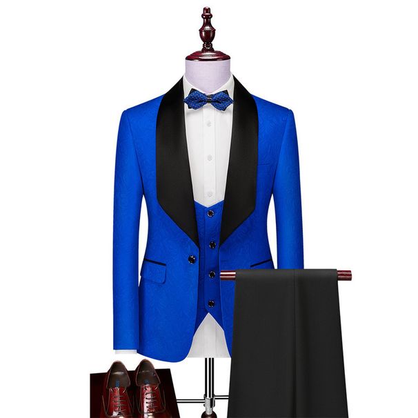 Men's Clothing New Jacquard Men's Suit Green Collar Single Button 3 Piece Suit Large Size Wedding Dress Specially_viptrois.com