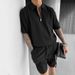 Men's Clothing Zipper Polo Casual Short sleeved Drawstring Shorts Men's Suit_viptrois.com